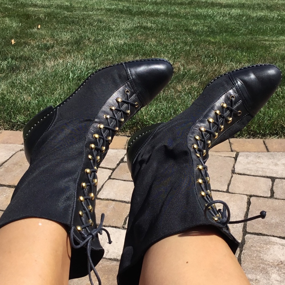 Walter Steiger Black Lace Up Tall Fold-over Boots